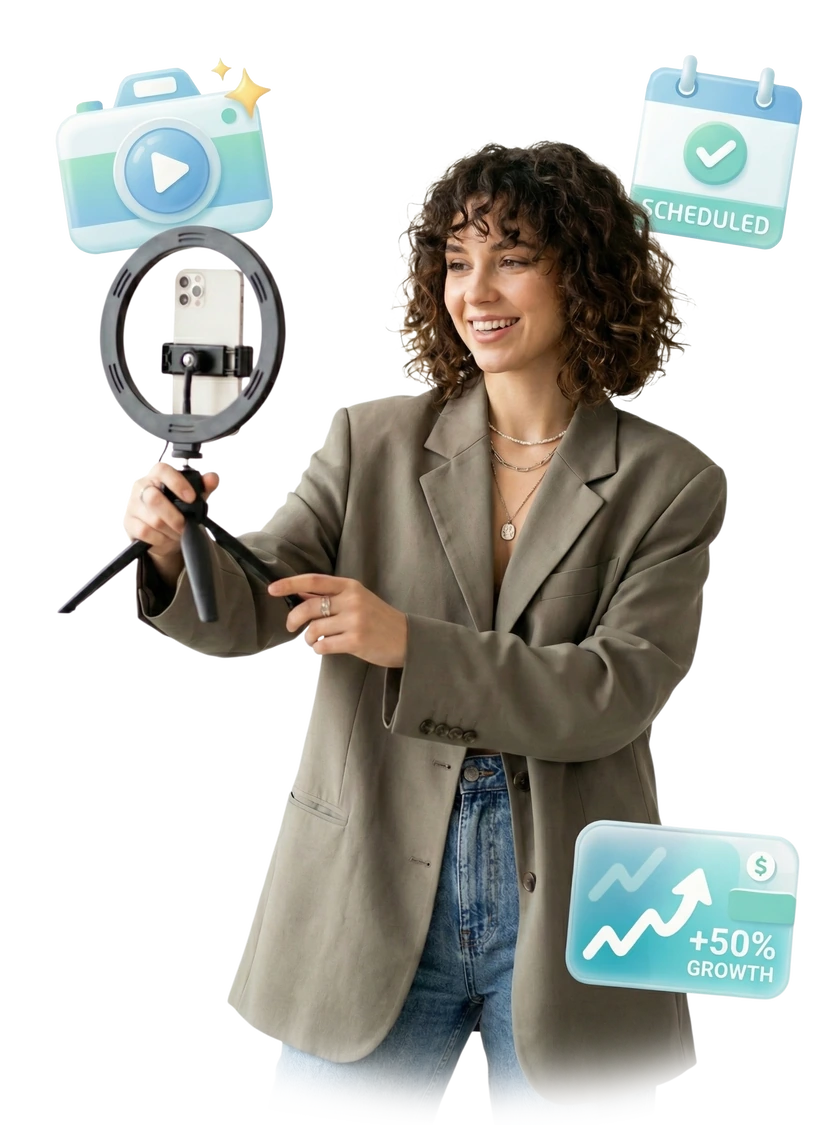 Creator photo with ring light and growth signals